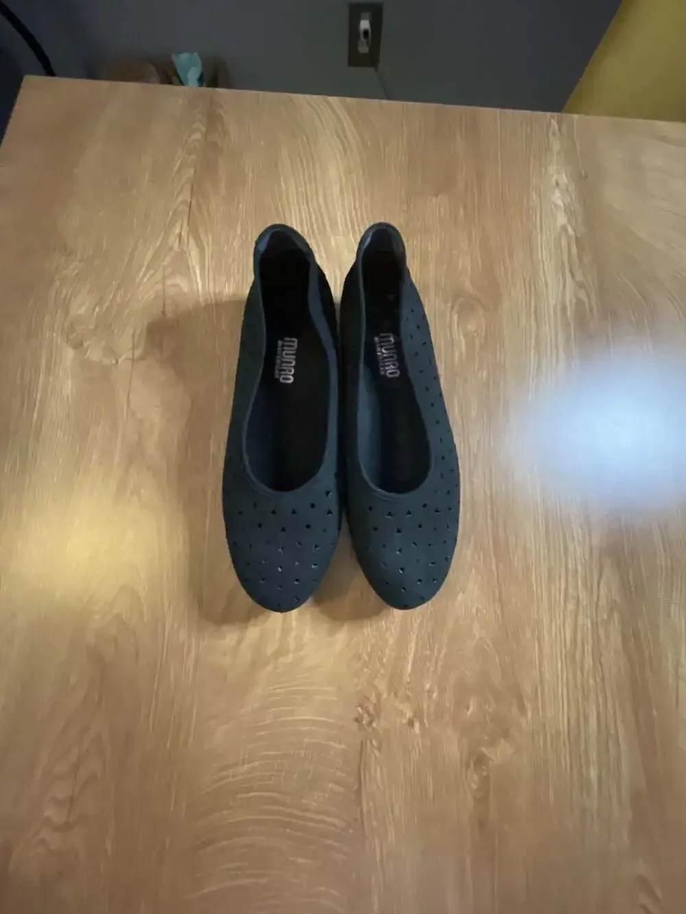 Munro American Black Perforated Leather Wedge Comfort Flats
